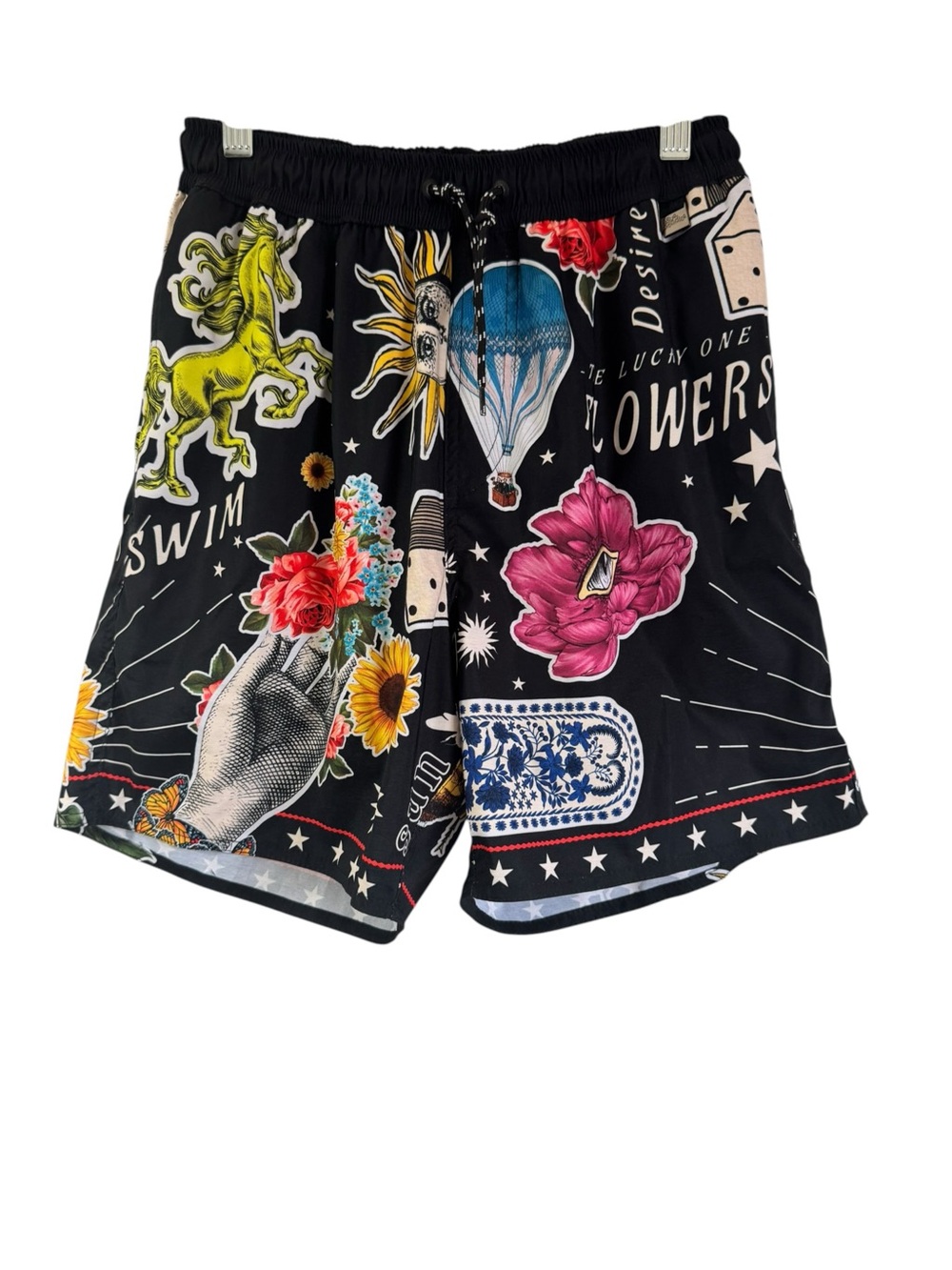 Agua Bendita Diving Into Dreams Joe Embellished Graphic Swim Trunks Size XS NEW